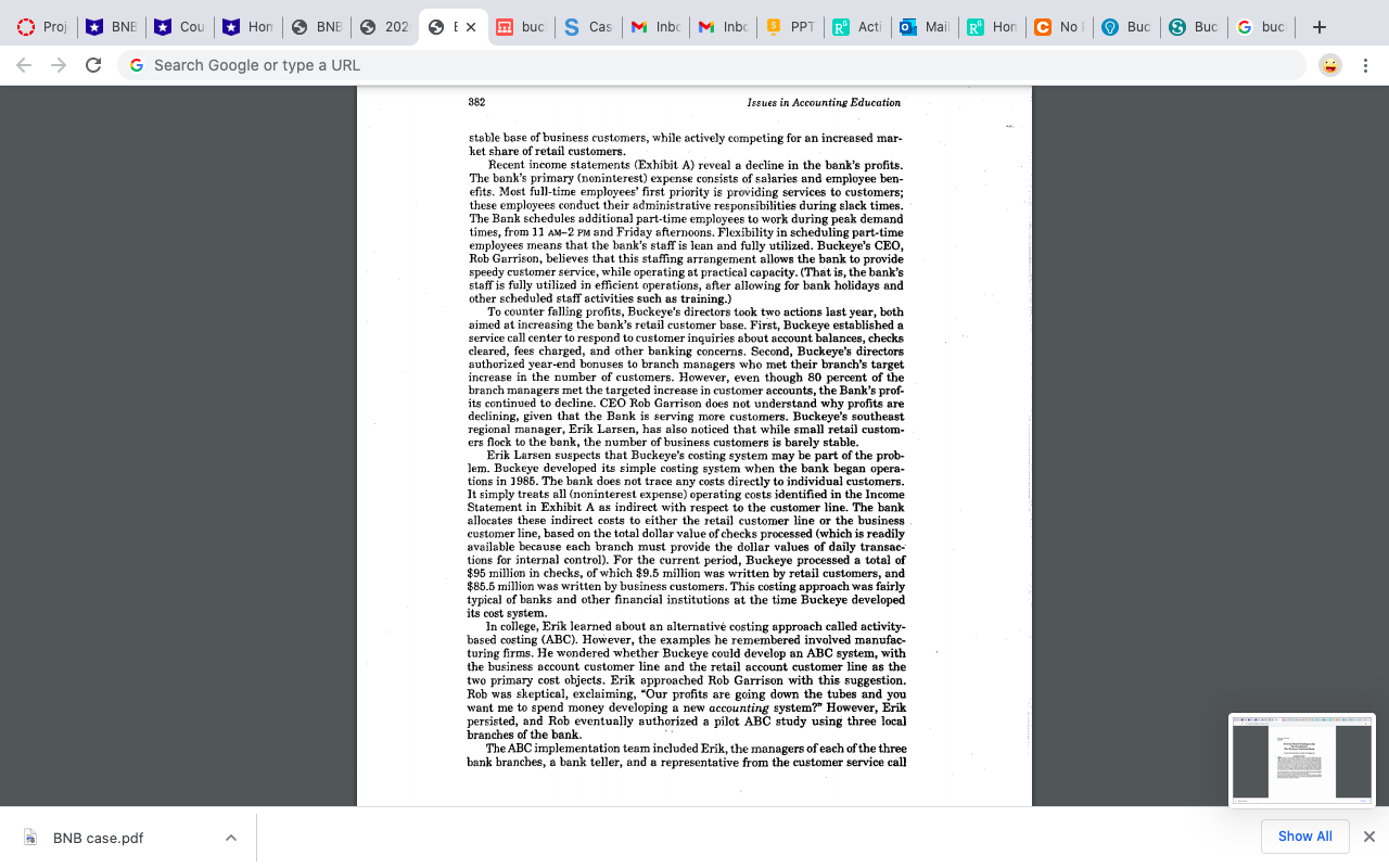 (BNB) appears to be facing?2. Based on your understanding of cost system