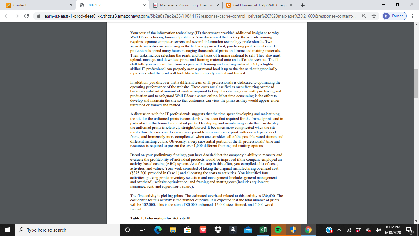 to answer. Content X 5 1084417 X Managerial Accounting: The Corr x