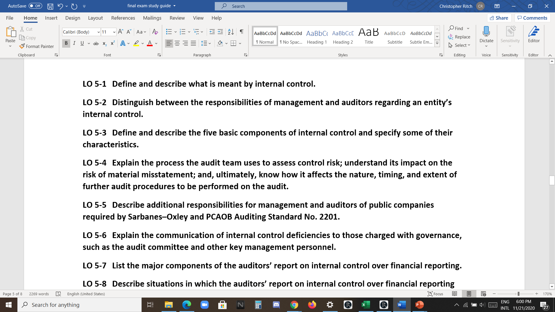  AutoSave . Off H final exam study guide O Search Christopher