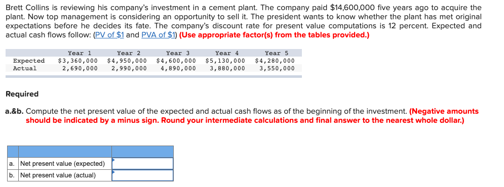Hello i am having issues getting the net present value of this