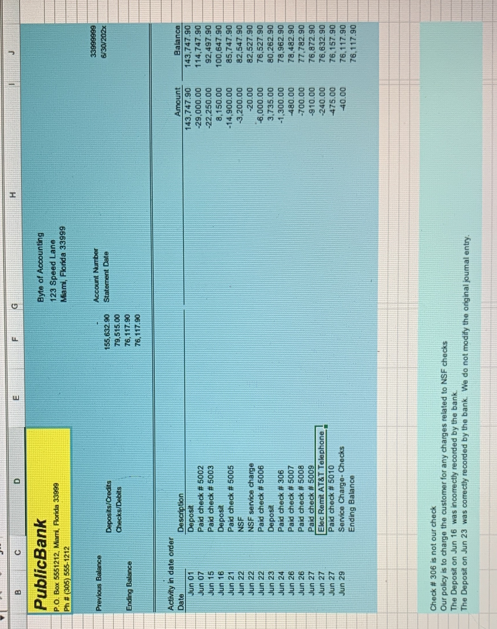 Question: based on the information on the bank Reconciliation sheet (see attached)