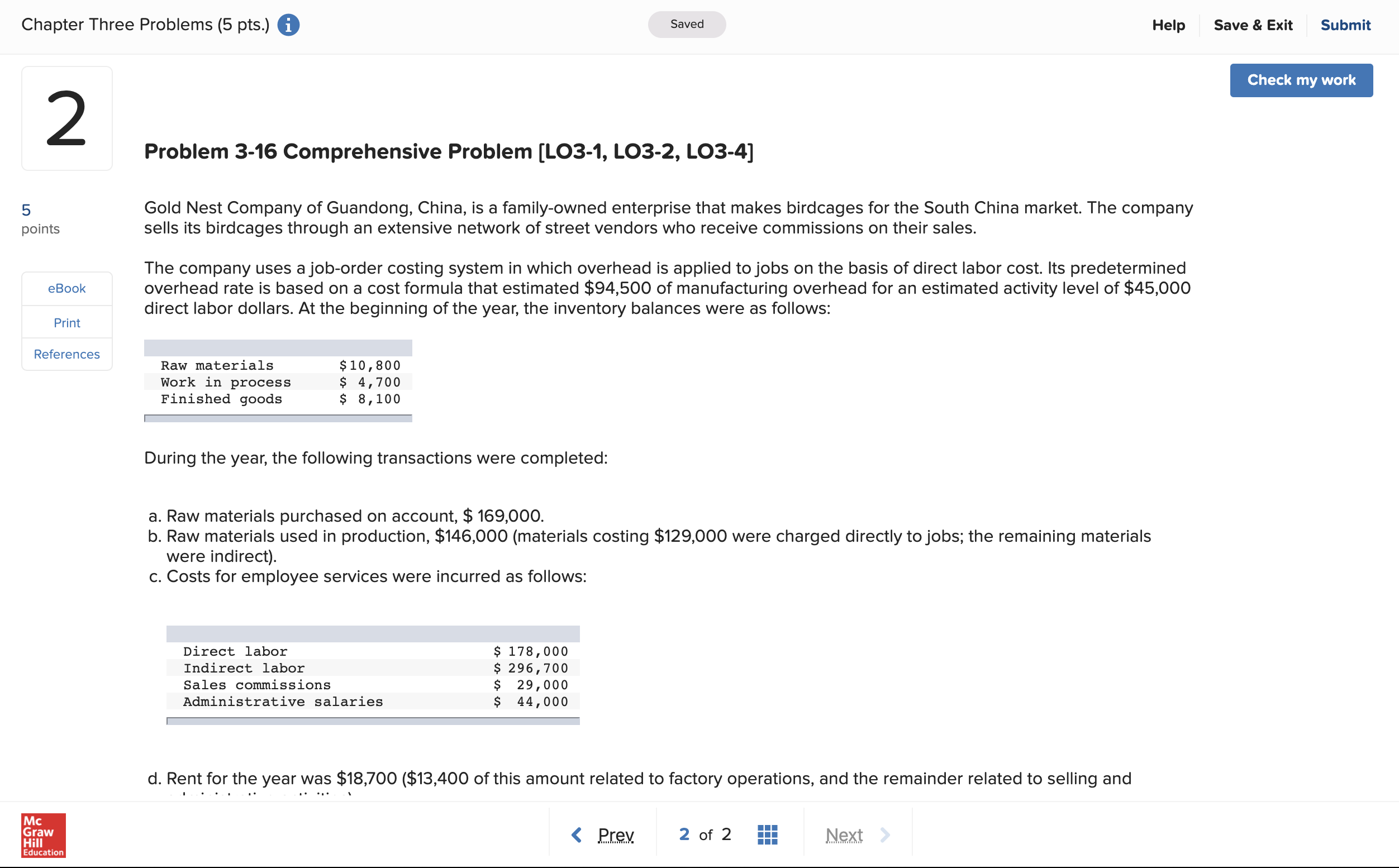 Managerial Accounting Problem. problem provided below in a screenshot. Thanks. Chapter Three
