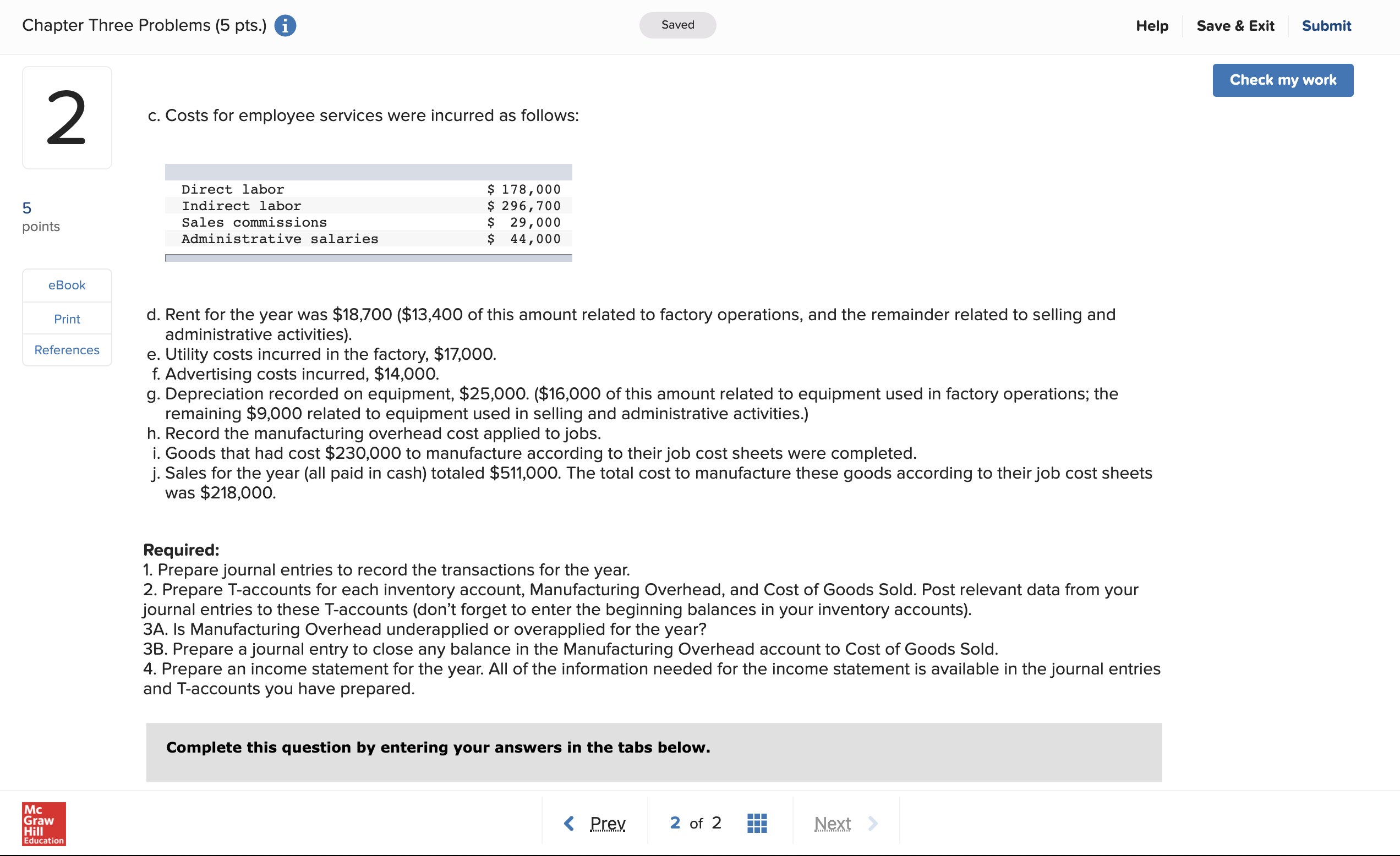 Problems (5 pts.) 0 Saved Help 5 points eBook Print References Mc