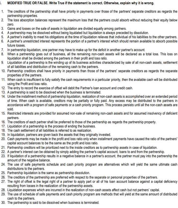 Thanks..... MODIFIED TRUE OR FALSE. Write True if the statement is correct.