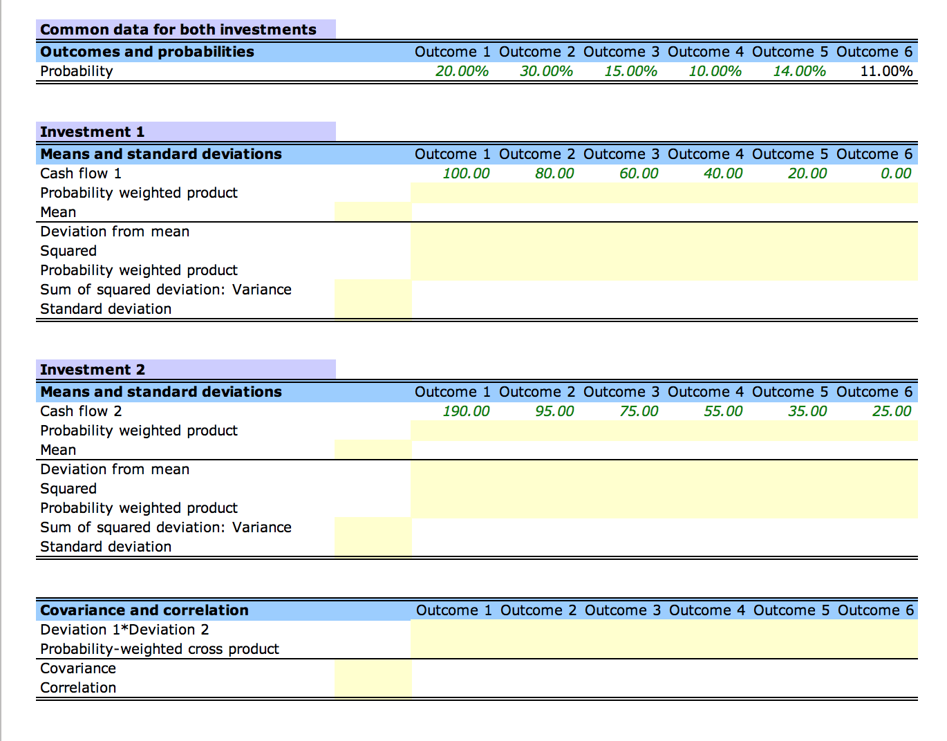 i need help with the yellow blanks Common data for both investments