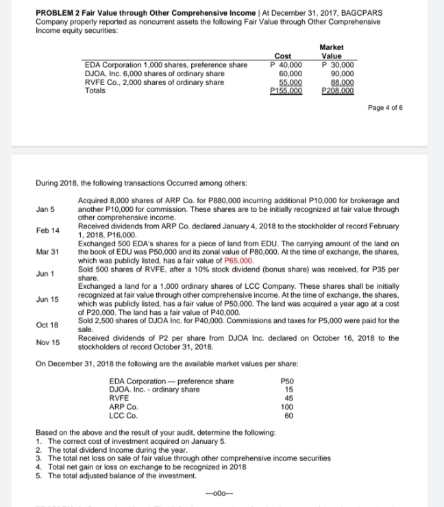 with solutions PROBLEM 2 Fair Value through Other Comprehensive Income | At