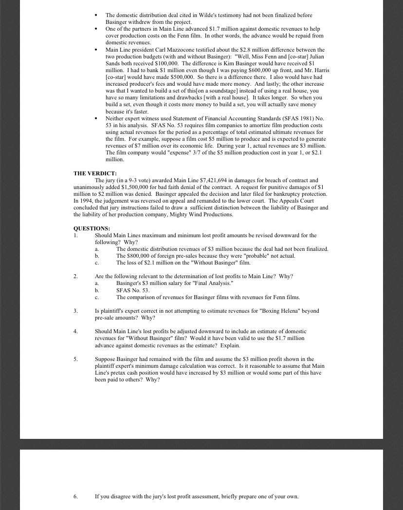 Main Line Pictures vs. Basinger. Main Line sued actress Kim Basinger in