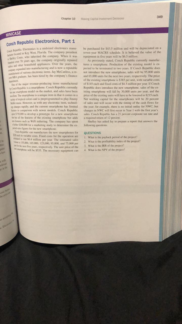 349 Chapter 10 MINICASE conch Republic Electronics, Part 1 Electronics is a