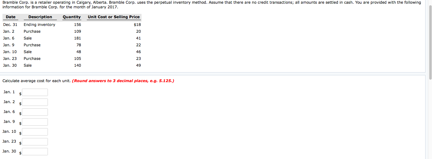Help me calculate the average cost for each unit using the information