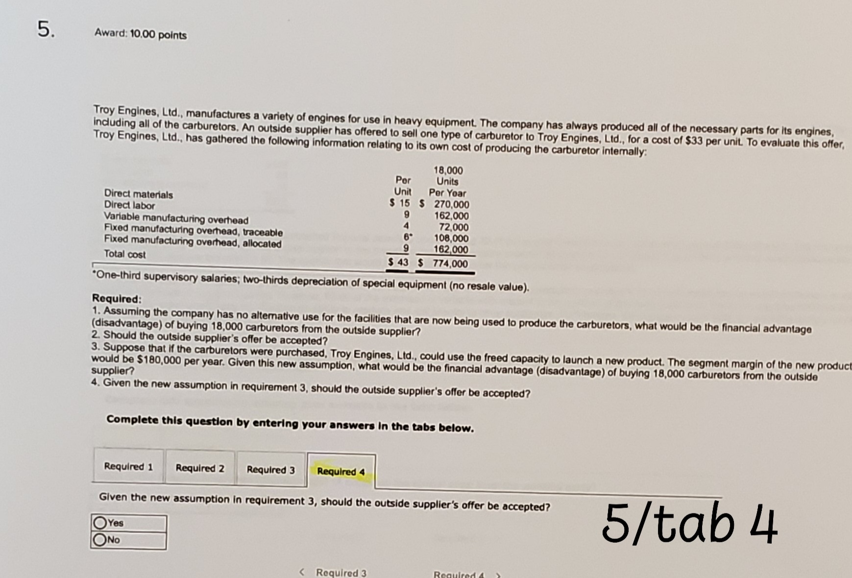 for its engines, including all of the carburetors. An outside supplier has
