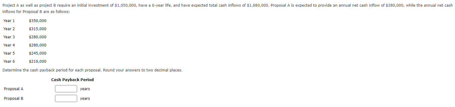 Project A as well as project B require an initial investment of