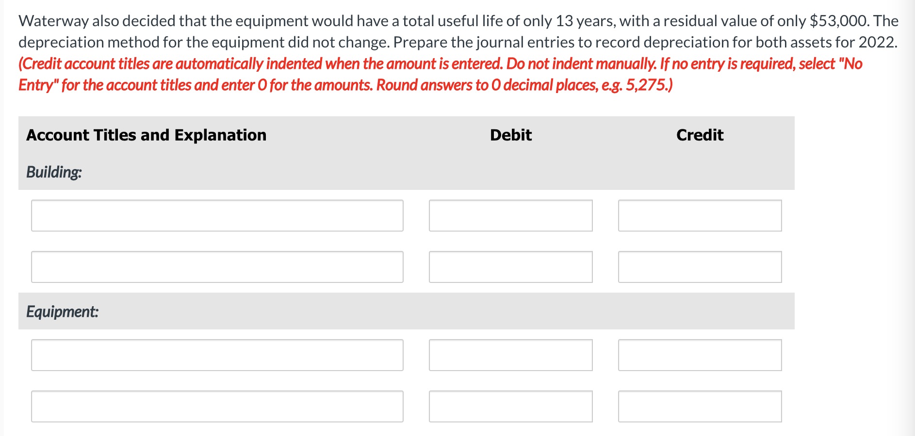 On January 1, 2019, Waterway Corporation purchased a building to use as