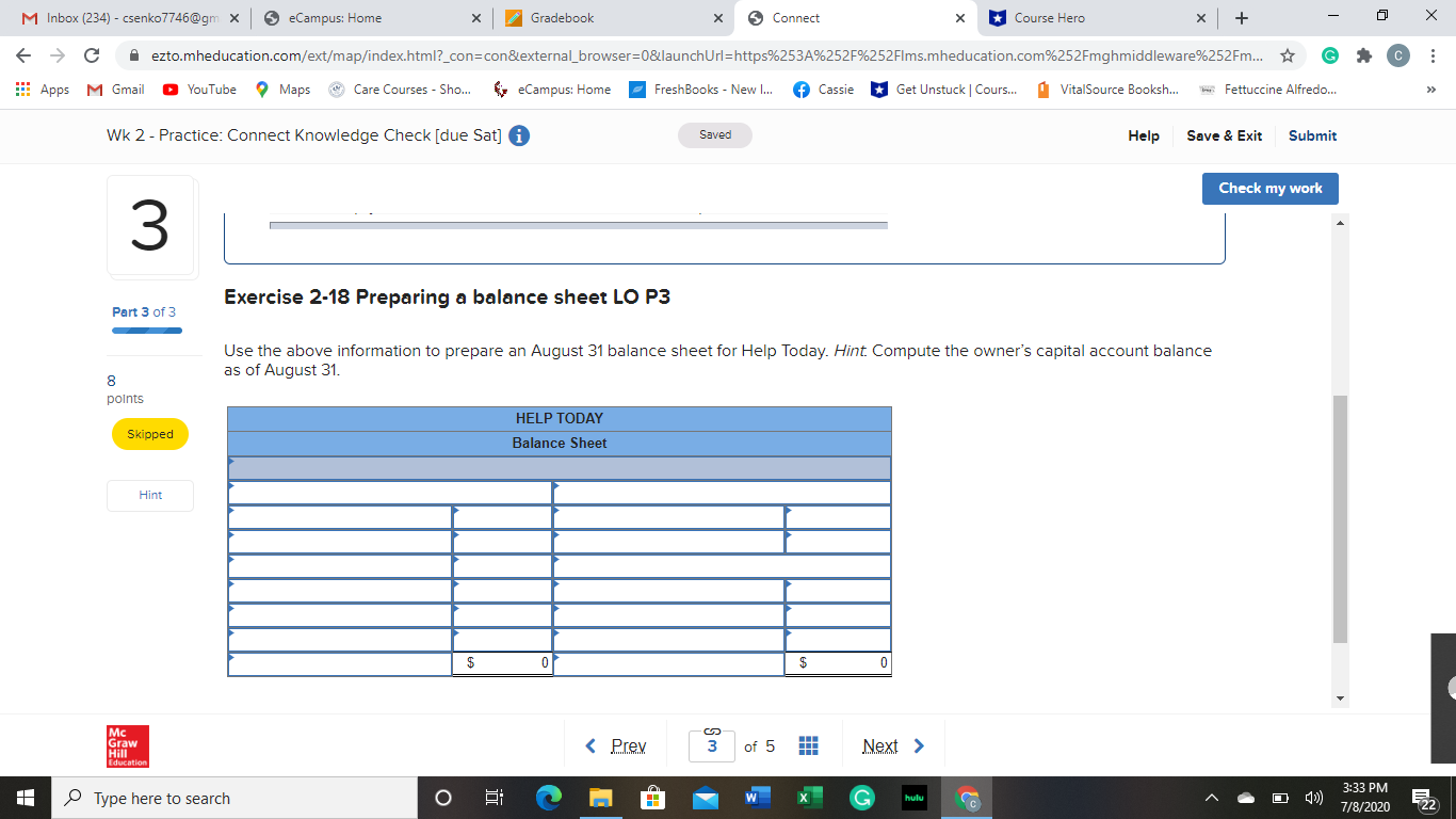 (234) - csenko7746@gm x | eCampus: Home X Gradebook X 5 Connect