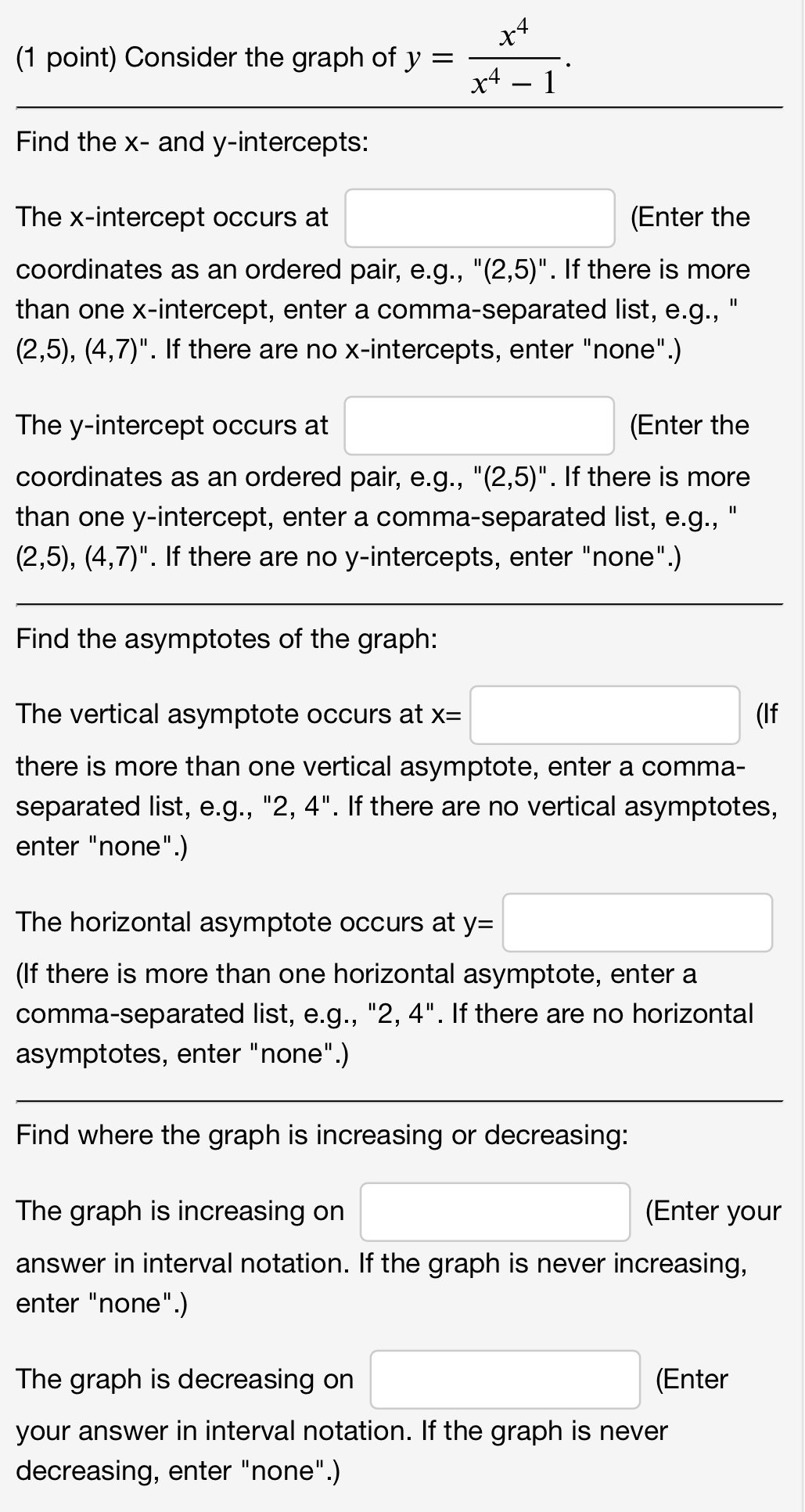 " (2,5), (4,7)". If there are no x-intercepts, enter "none".) The y-intercept