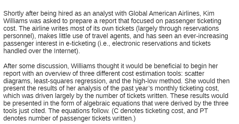 6.43 Problem Question: Cost Estimation Methods; Cost Analysis, E CommerceScatter diagram c