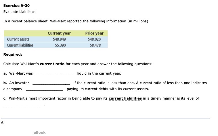 Exercise 9 - 30 Evaluate Liabilities* In a recent balance sheet