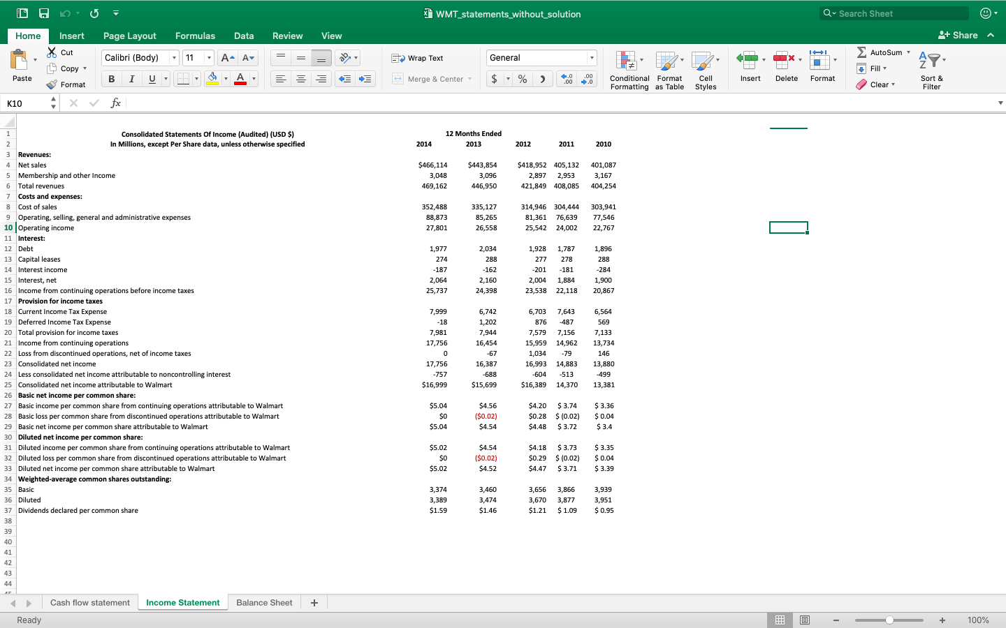  1 WMT_statements_without_solution Q . Search Sheet Home Insert Page Layout Formulas