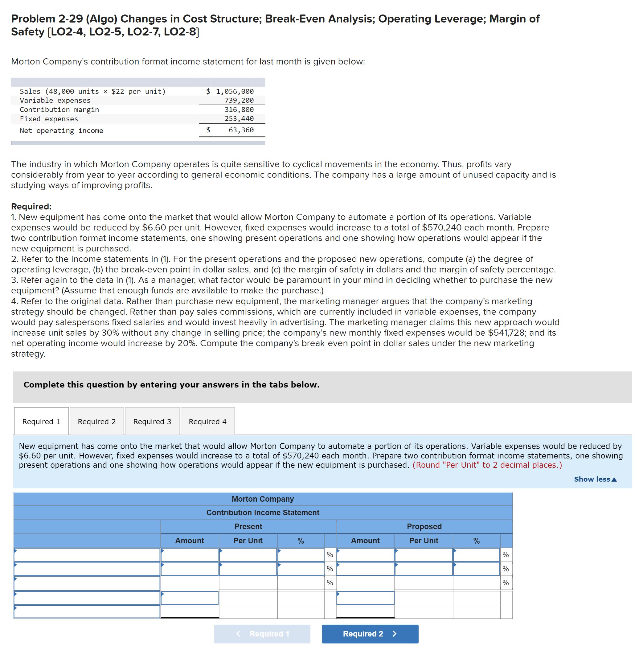 per unit) $ 1,656,666 Variable expenses 739,266 Contribution margin 316,866 Fixed expenses