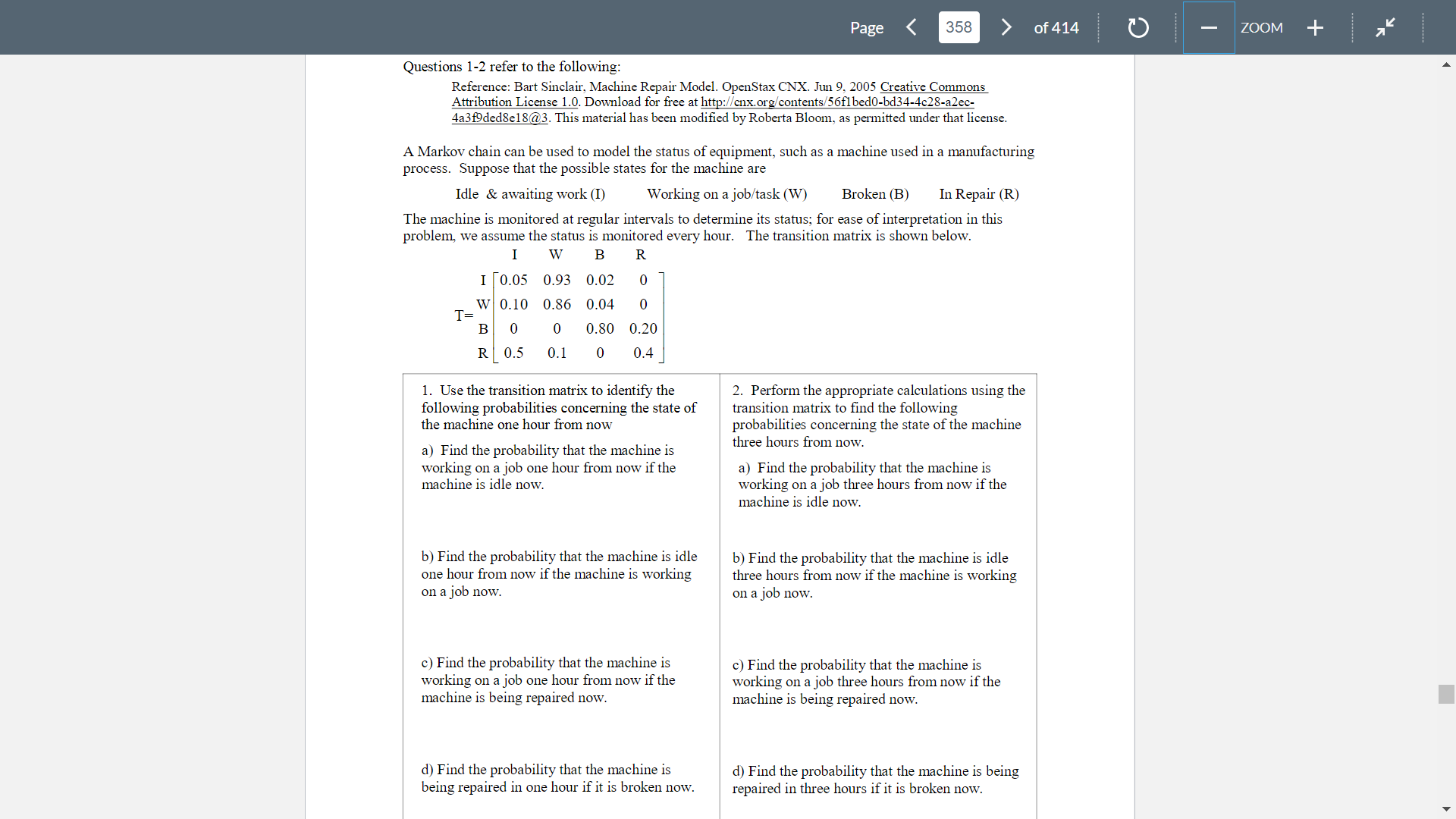  Questions l-Z ref to the following: Reference: Bart Sinclair. Machine Repair
