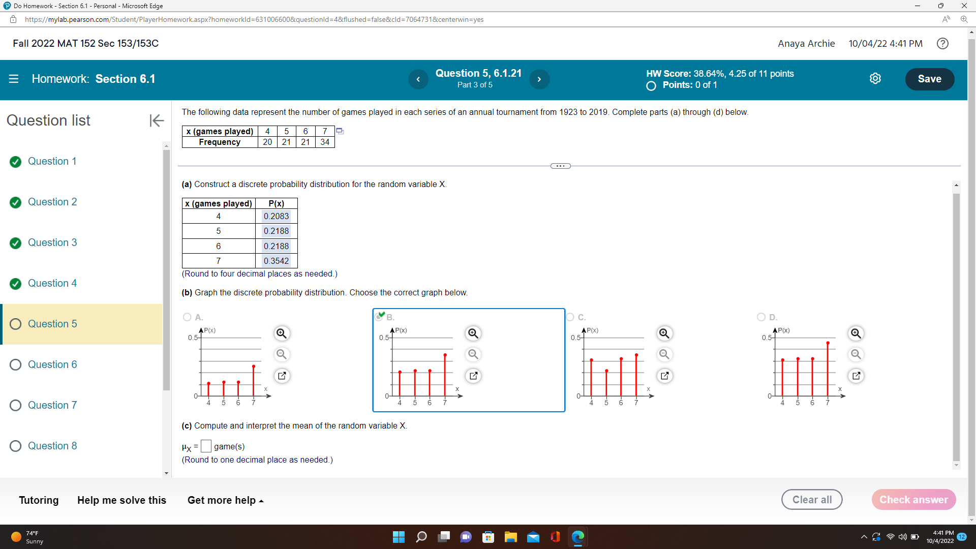  Do Homework - Section 6.1 - Personal - Microsoft Edge X