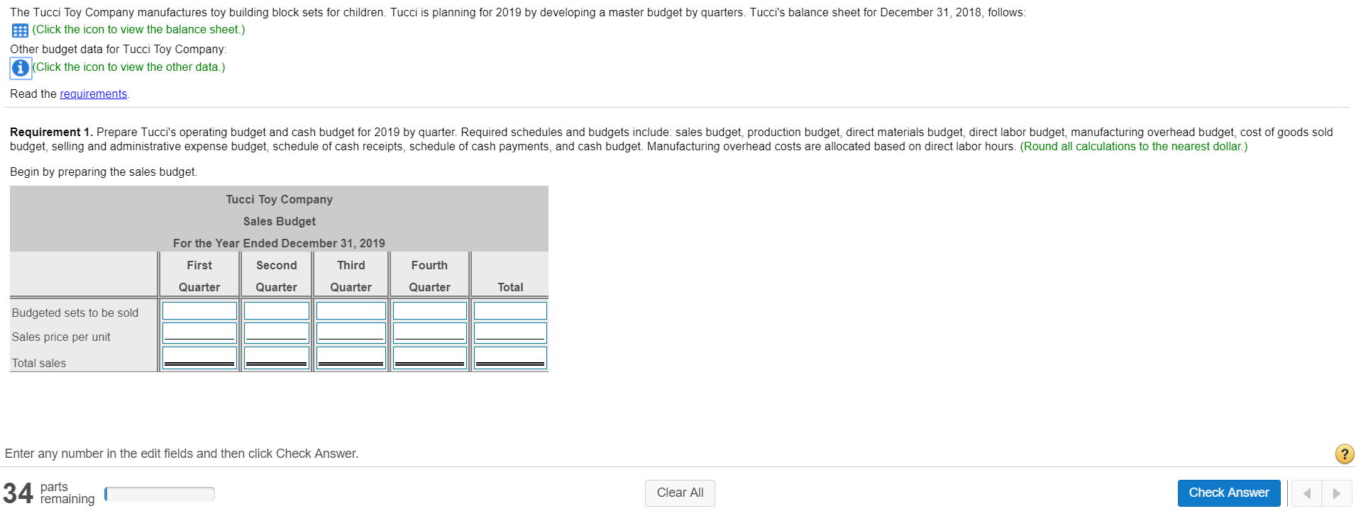 The Tucci Toy Company manufactures toy building block sets for children. Tucci