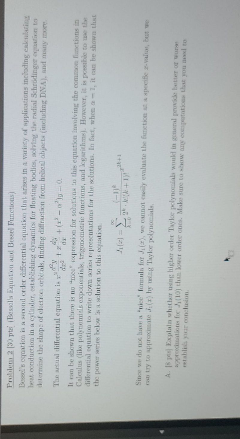 Problem 2-a Problem 2 [30 pts] (Bessel's Equation and Bessel Functions) Bessel's