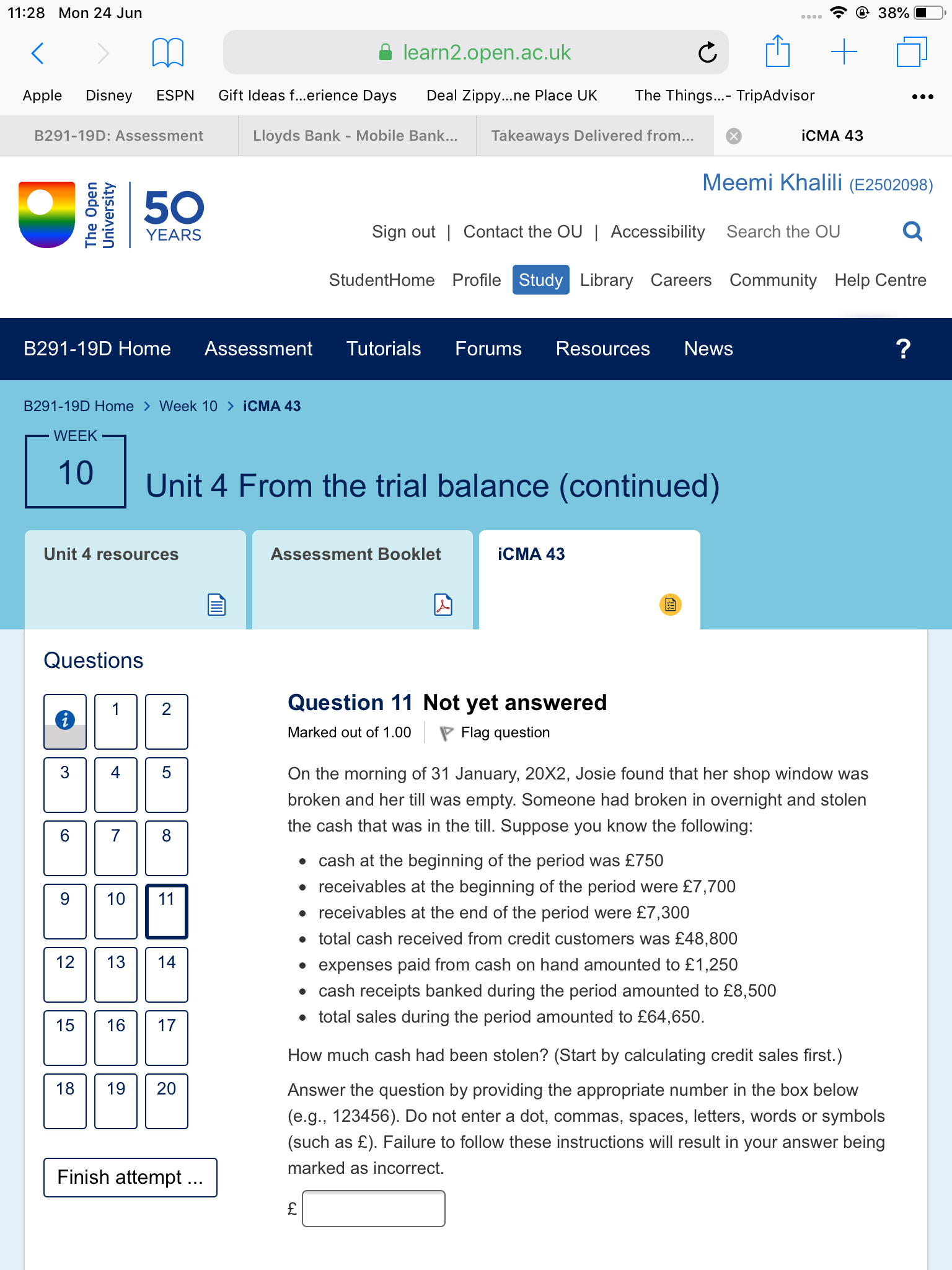 11:28 Mon 24 Jun a learn2.open.ac.uk Gift Ideas f...erience Days Deal Zippy...ne