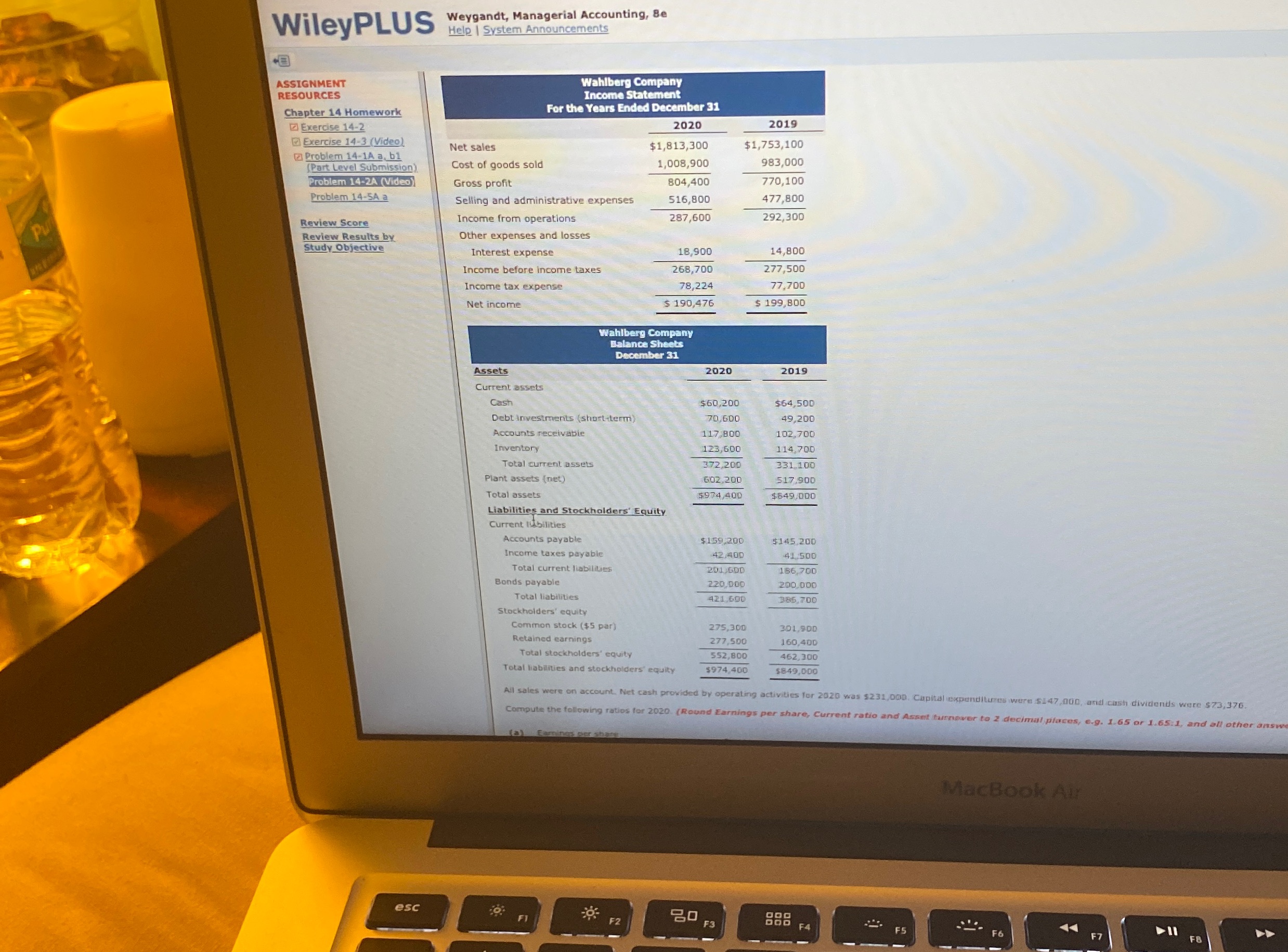 Find Earnings per shareReturn on common stock Return on assetsCurrent ratioAccounts receivable