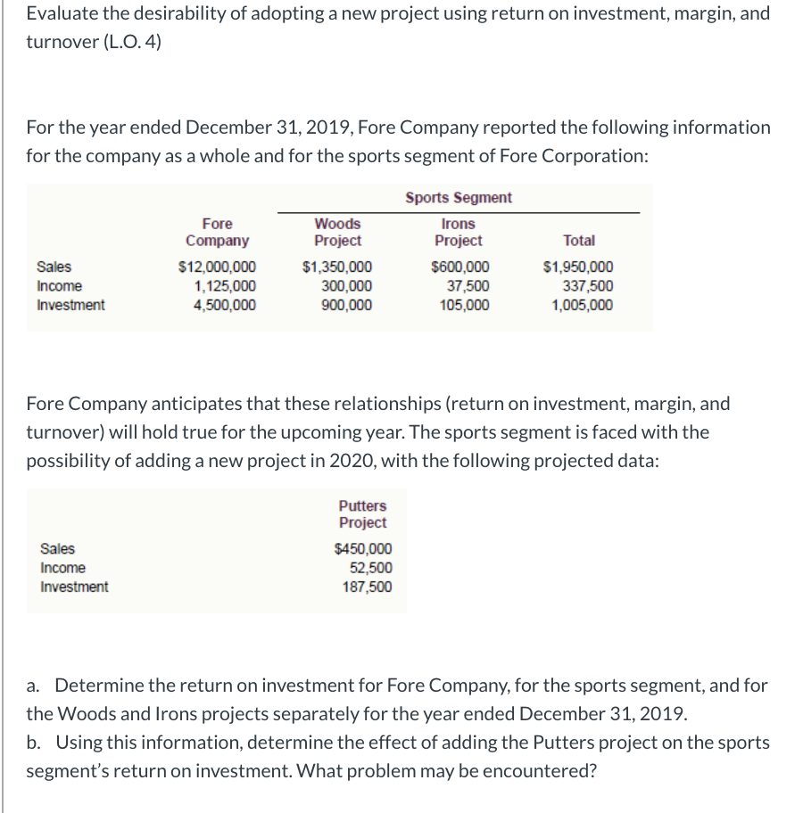 Evaluate the desirability of adopting a new project using return on
