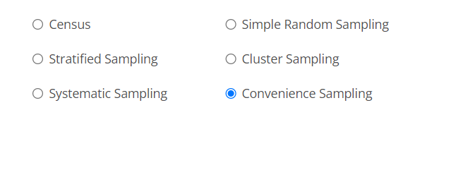 interviews the last ten members to arrive. O Census O Simple Random