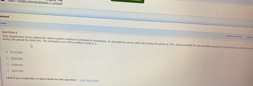 accounting MEH | System Announcements (1 Unread) nment TIMER PRINTER VERSION BACK