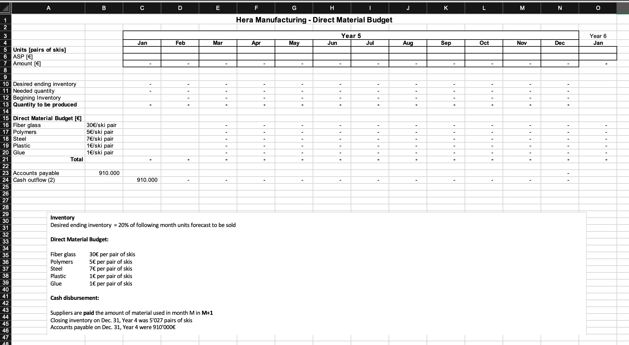 -Direct Labor Budget,Direct Labor overtime costs: =IF(C13>29400, (C13-29400)*15/3,0) Supervision Overtime costs: =IF(C13>29400;(C13-29400)