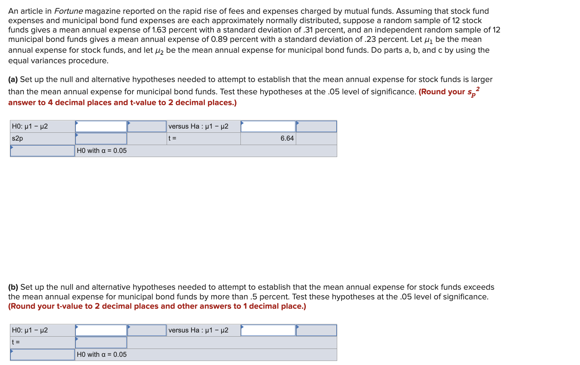 between ,u1 and [12? (Round your p-value answer to 4 decimal places.)