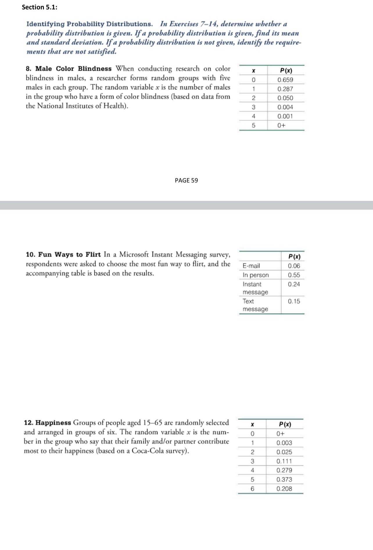 answer a word problem Section 5.1: identifying Probability Distributions. In Exercises 7-14,