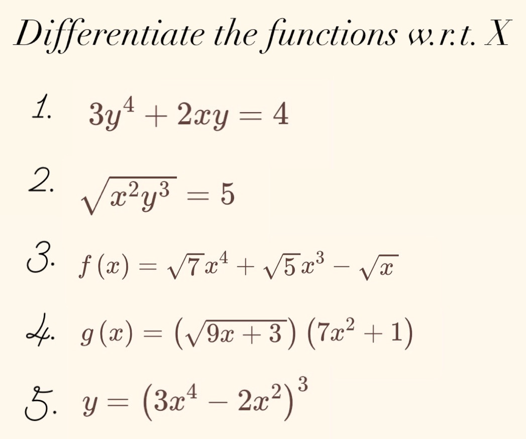 Differentiate thefunctions w. r. t. X 2. (3 4 5. 3314 +