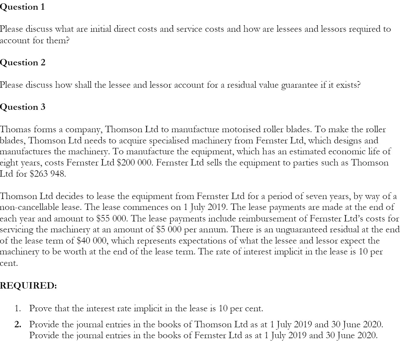  Question 1 Please discuss what are initial direct costs and service