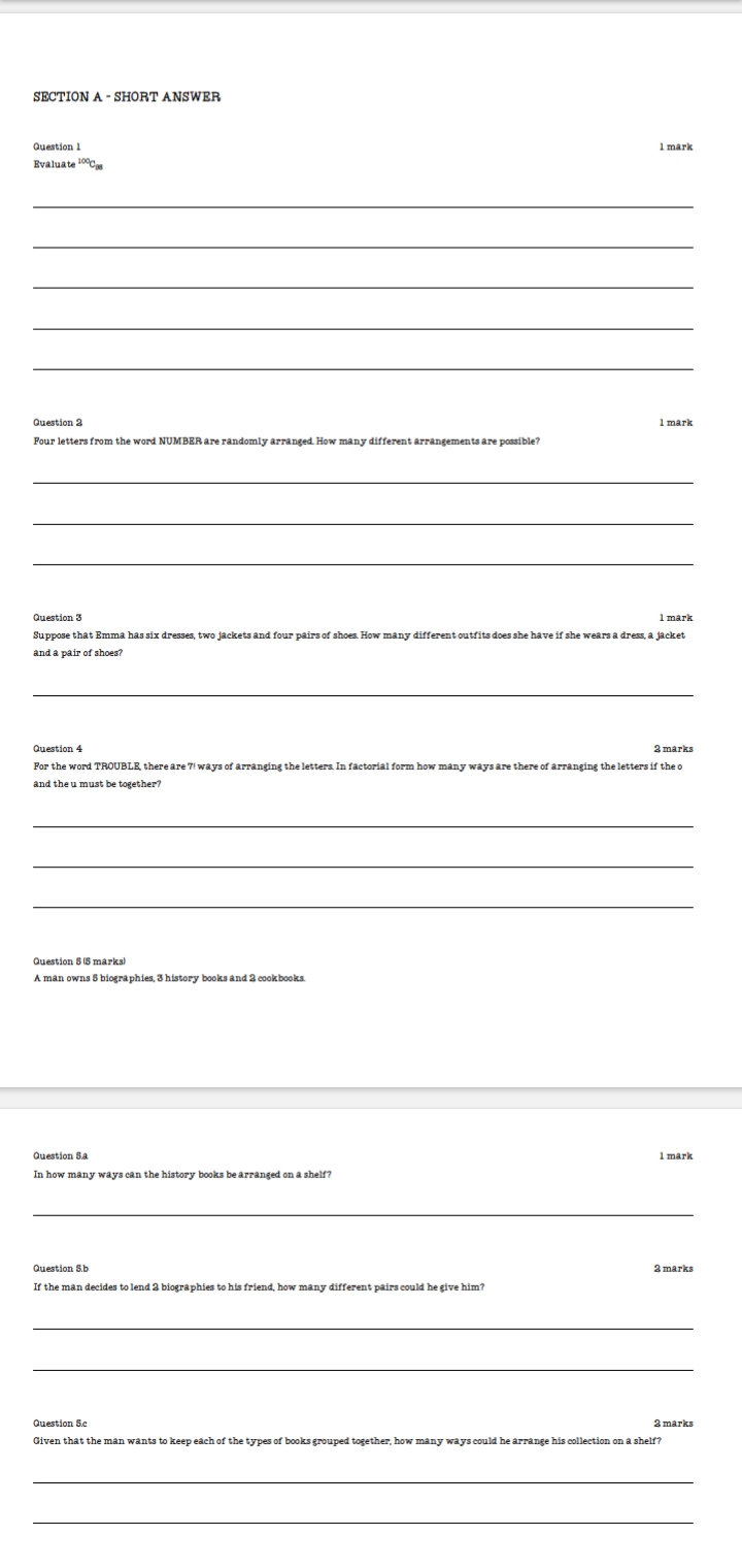  SECTION A - SHORT ANSWER Question 1 1 mark Evaluate 1900pa