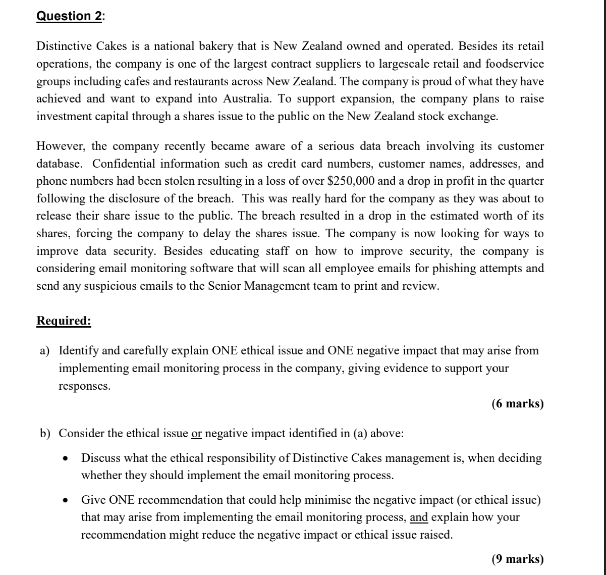 Hi tutor. Please help me on this. Question 2: Distinctive Cakes is