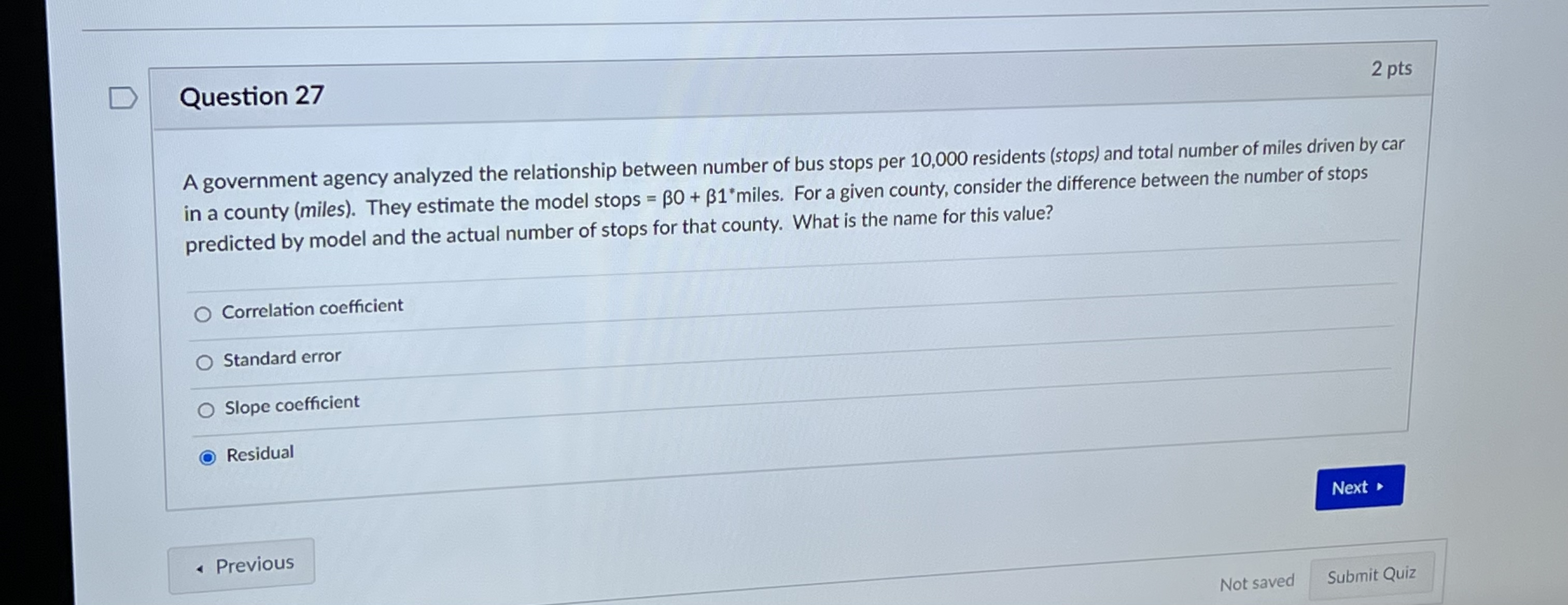 A government agency analyzed the relationship between number of bus stops per