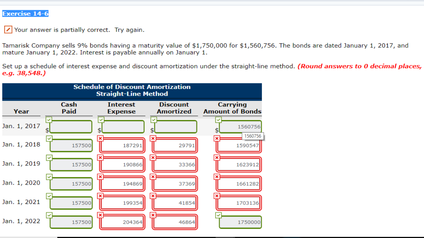 Exercise 14-6Tamarisk Company Eiiilli Your answer is partially correct. Try again. Tamarisk