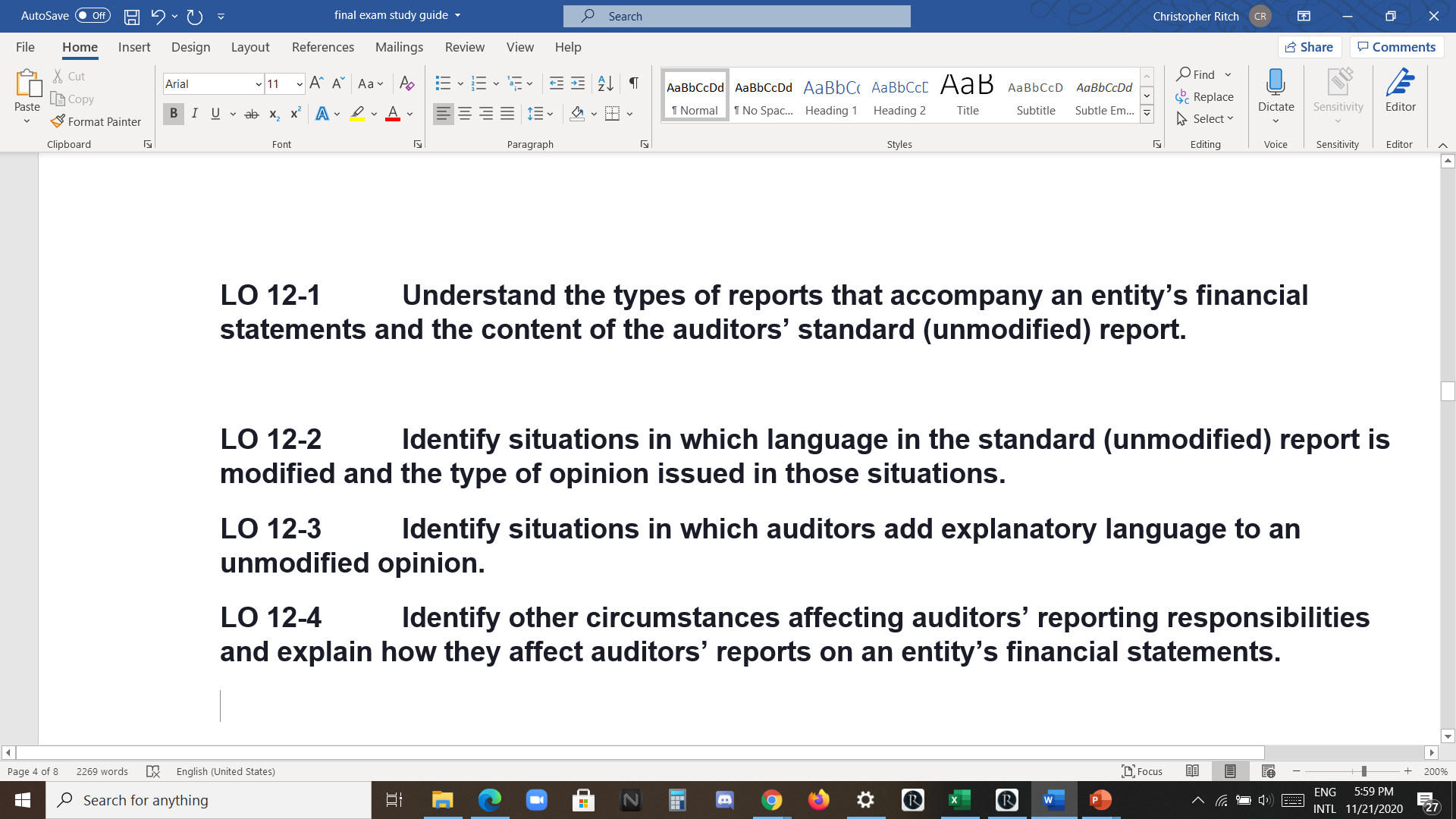 AutoSave . Off H final exam study guide O Search Christopher