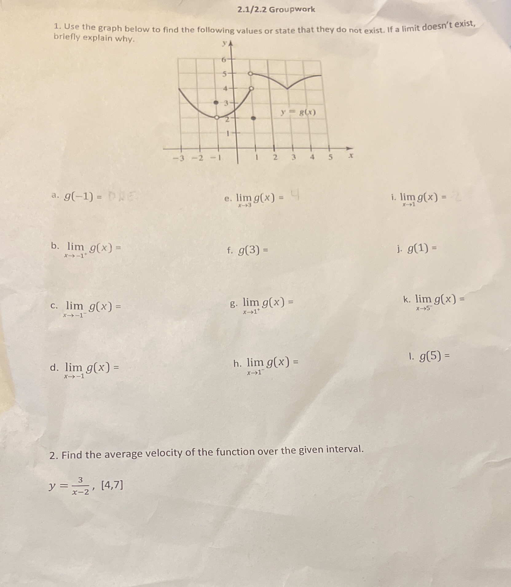 Please help 2.1/2.2 Groupwork briefly explain why. 1. Use the graph below