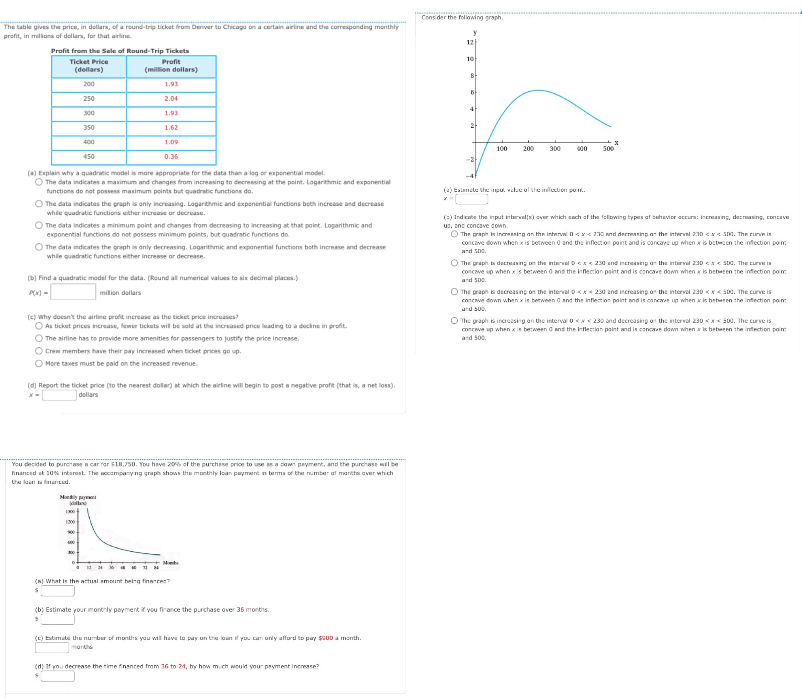 3 different questions Consider the following graph. The table gives the price,