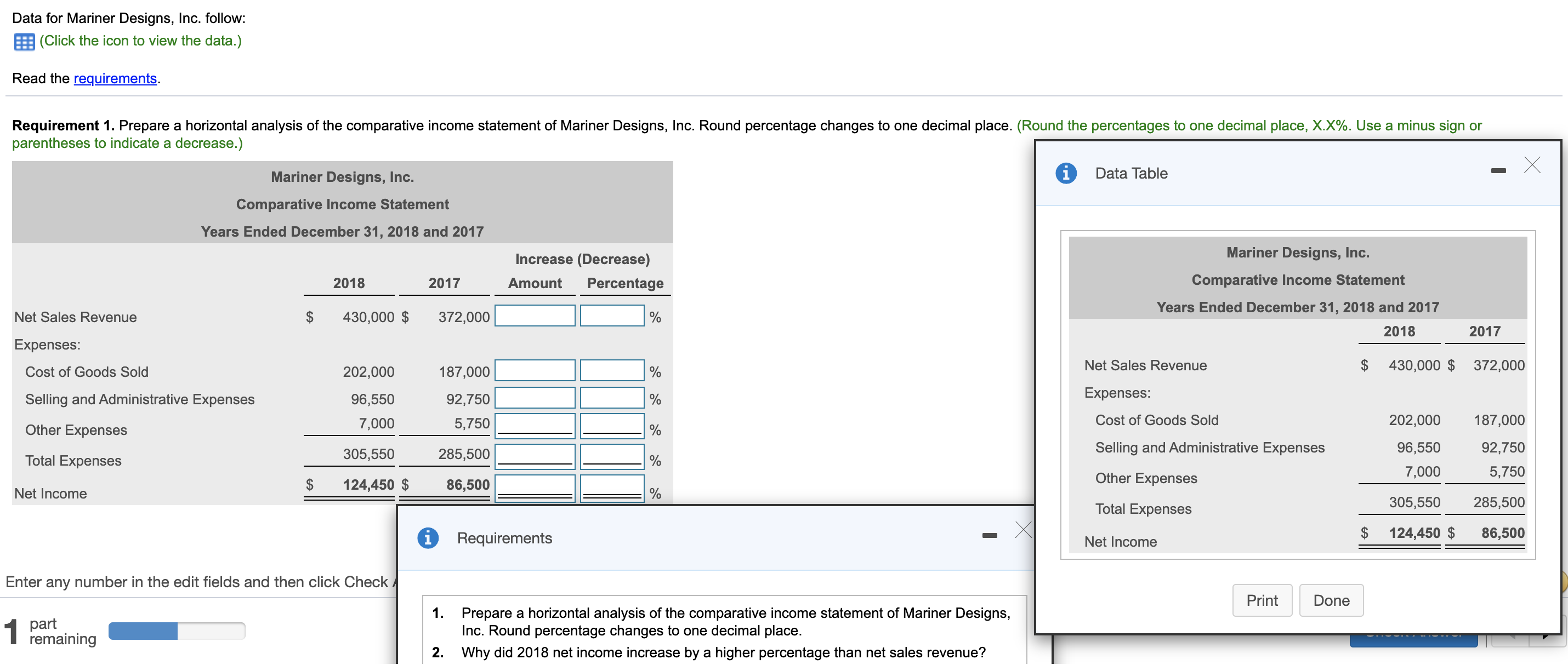 need help with requirements 1 & 2 please! Data for Mariner Designs,