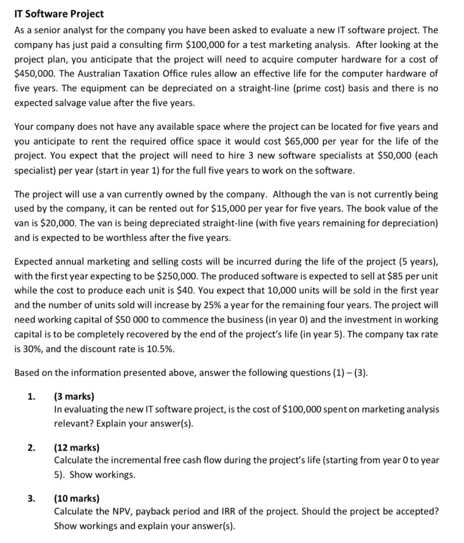 IT Software Project As a senior analyst for the company you