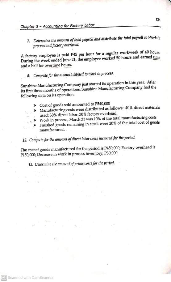 Solve and show solution 124 Chapter 3 - Accounting for Factory Labor