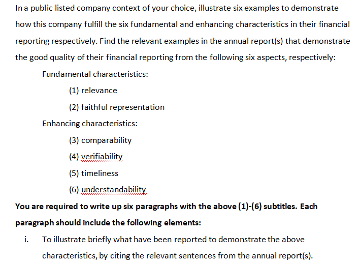 Ina public listed company context of your choice, illustrate six examples to