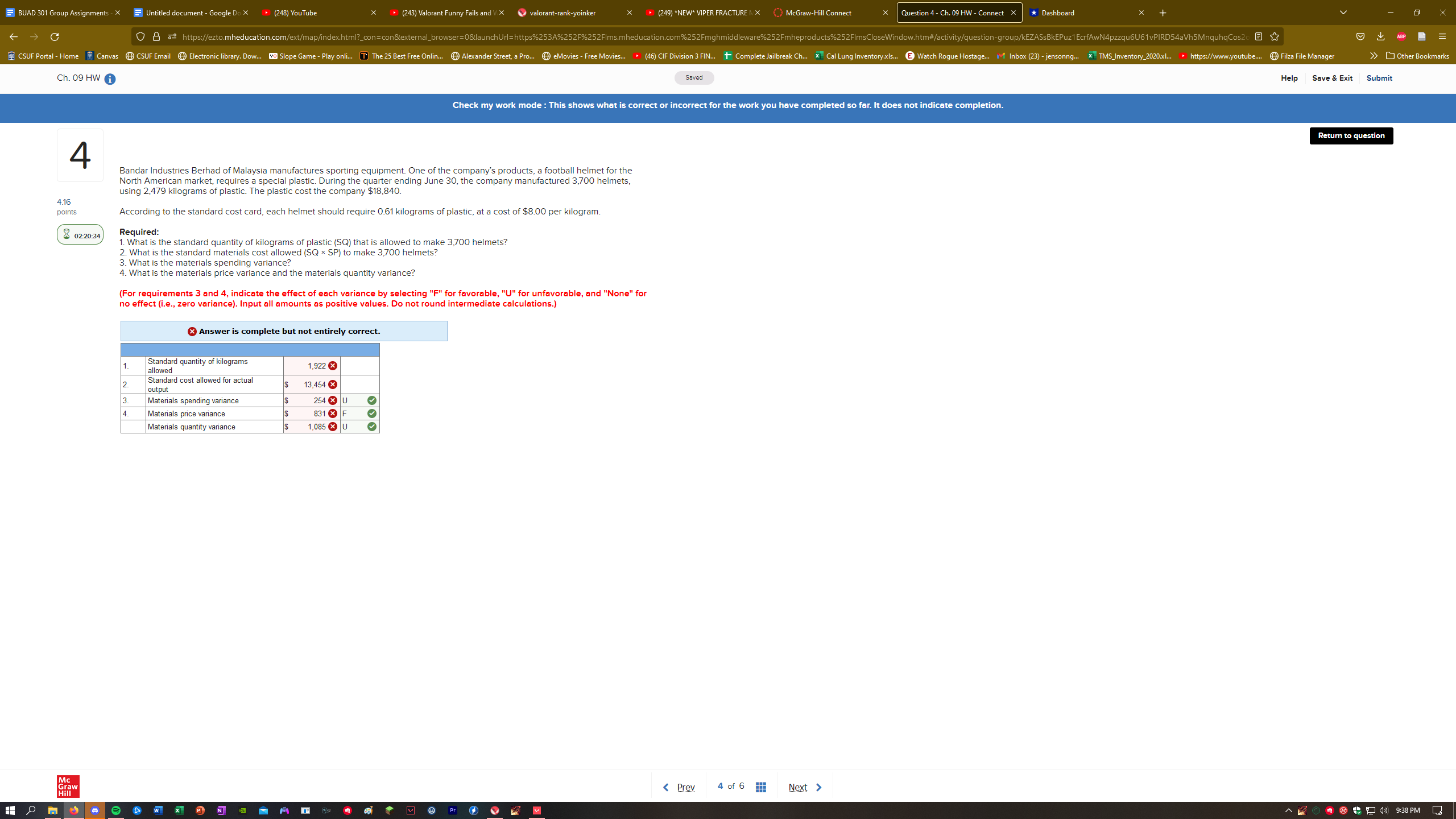 VIPER FRACTURE MX McGraw-Hill Connect Question 2 - Ch. 09 HW -