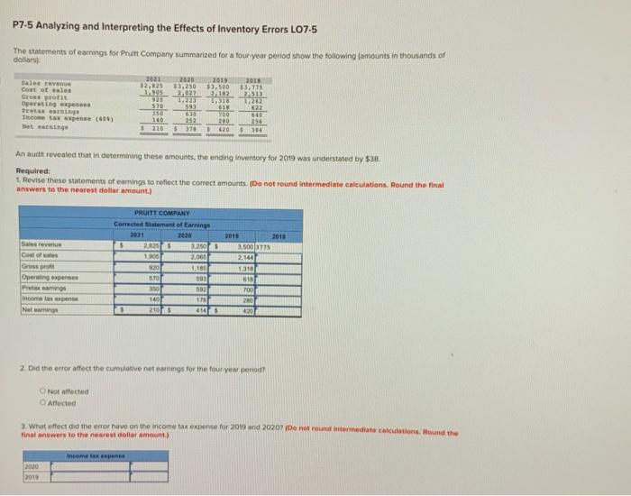  P7.5 Analyzing and Interpreting the Effects of Inventory Errors L07-5 The