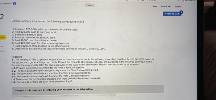  Homework Save & E Submit Check my work 2 Dakota Company